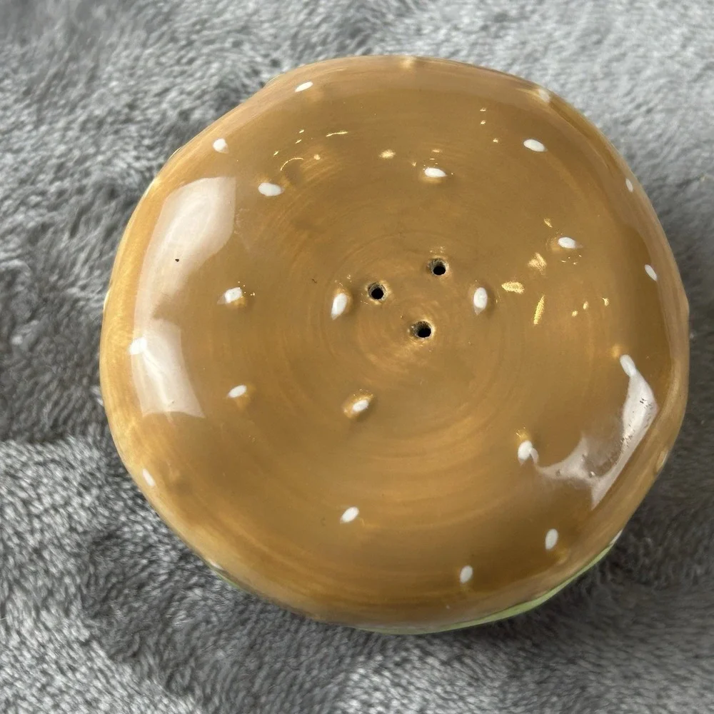 Pier 1 Imports Cheeseburger Deluxe Salt & Pepper Shakers Ceramic Stacking Kitsch
